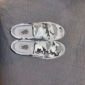 Grey and black camo print vans